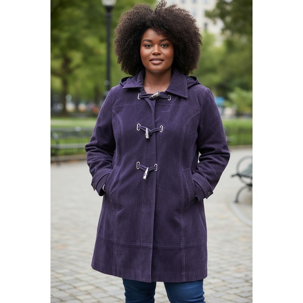 Bradley Bayou Purple Genuine Leather Suede Toggle Hooded Coat Jacket Medium
